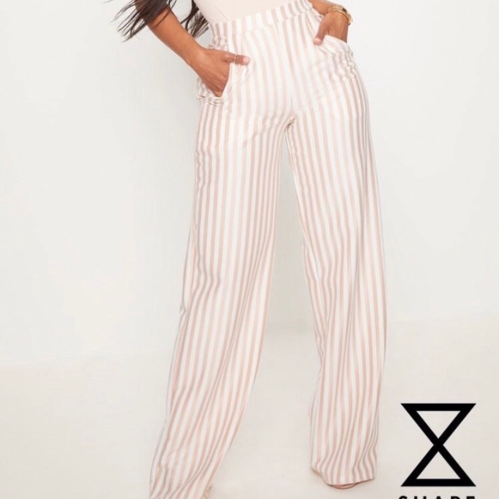 White and pink striped wide leg trousers